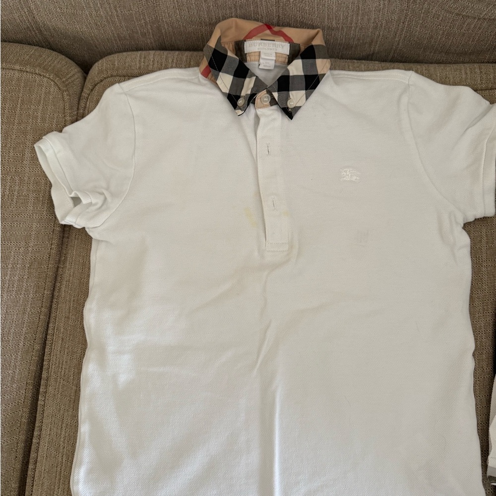 Burberry White Polo with Iconic Check Collar